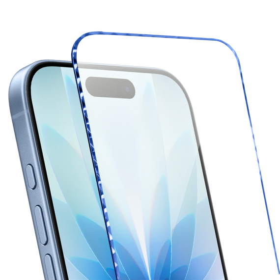 Diamond Cut, twarde szkło z ozdobną diamentową ramką do iPhone 17, niebieskie (3)