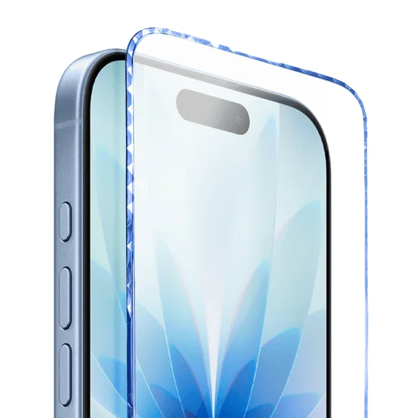 Diamond Cut, twarde szkło z ozdobną diamentową ramką do iPhone 17, niebieskie, nowe (4)