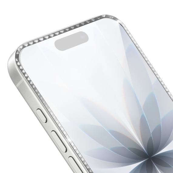 Diamond Cut, twarde szkło z ozdobną diamentową ramką do iPhone 17, srebrne (1)