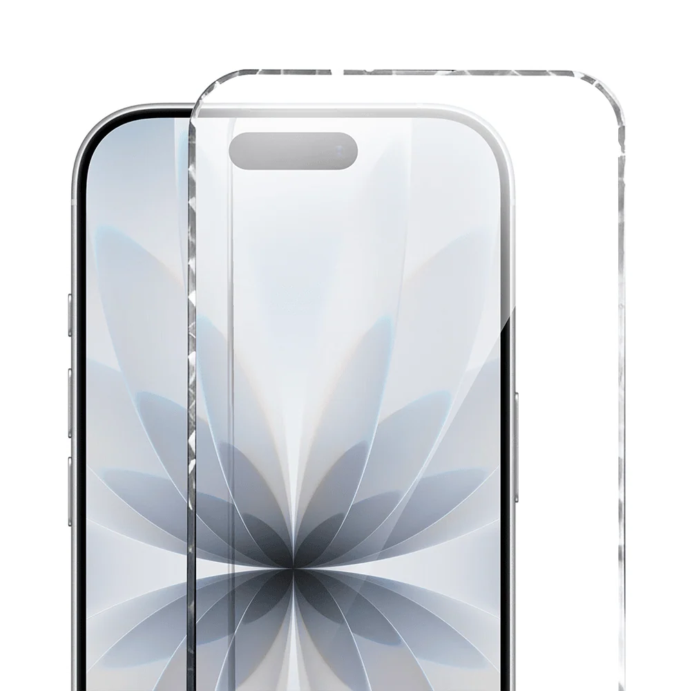 Diamond Cut, twarde szkło z ozdobną diamentową ramką do iPhone 17, srebrne, nowe (1)