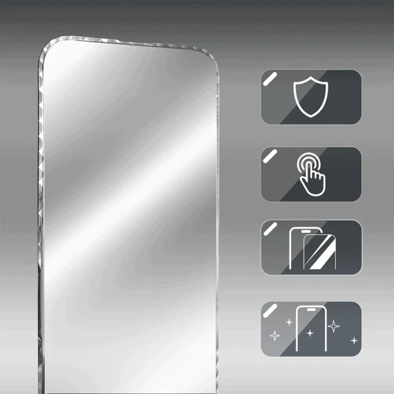 Diamond Cut, twarde szkło z ozdobną diamentową ramką do iPhone 17, srebrne, nowe (4)