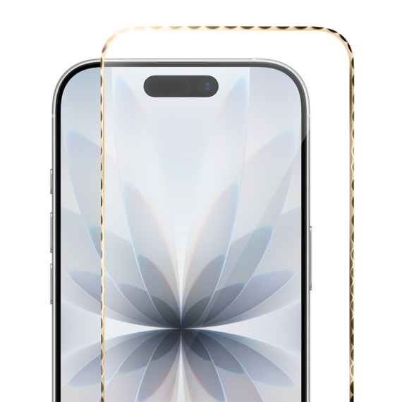 Diamond Cut, twarde szkło z ozdobną diamentową ramką do iPhone 17, złote (1)
