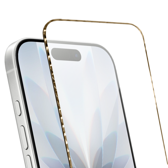 Diamond Cut, twarde szkło z ozdobną diamentową ramką do iPhone 17, złote (3)
