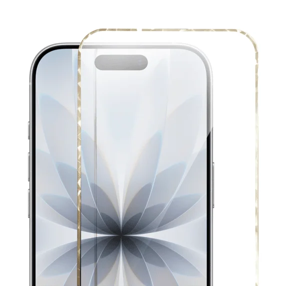 Diamond Cut, twarde szkło z ozdobną diamentową ramką do iPhone 17, złote, nowe (5)
