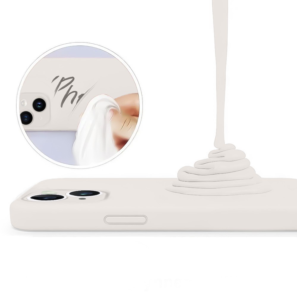 Etui do iPhone 13 silikonowe z mikrofibrą soft touch z osłoną na aparat, kremowe (3)