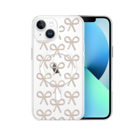 Etui do iPhone 13 z MagSafe, Przytulne święta, Złote kokardki, przeźroczyste2