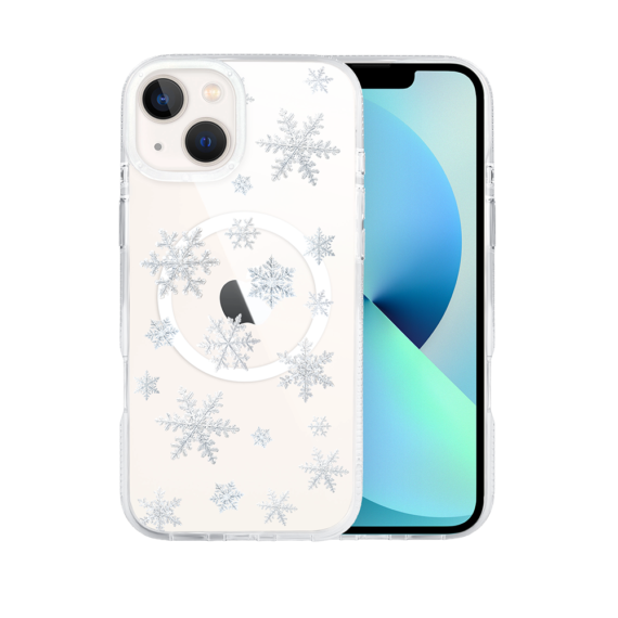 etui do iphone 13 z magsafe, zimowa magia, delikatne płatki śniegu, przeźroczyste