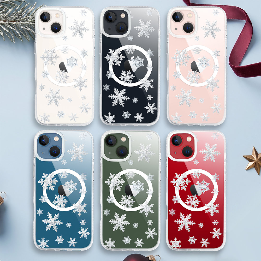 Etui do iPhone 13 z MagSafe, Zimowa Magia, Delikatne płatki śniegu, przeźroczyste ip 13 3 etui do iphone 13 z magsafe, zimowa magia, delikatne płatki śniegu, przeźroczyste