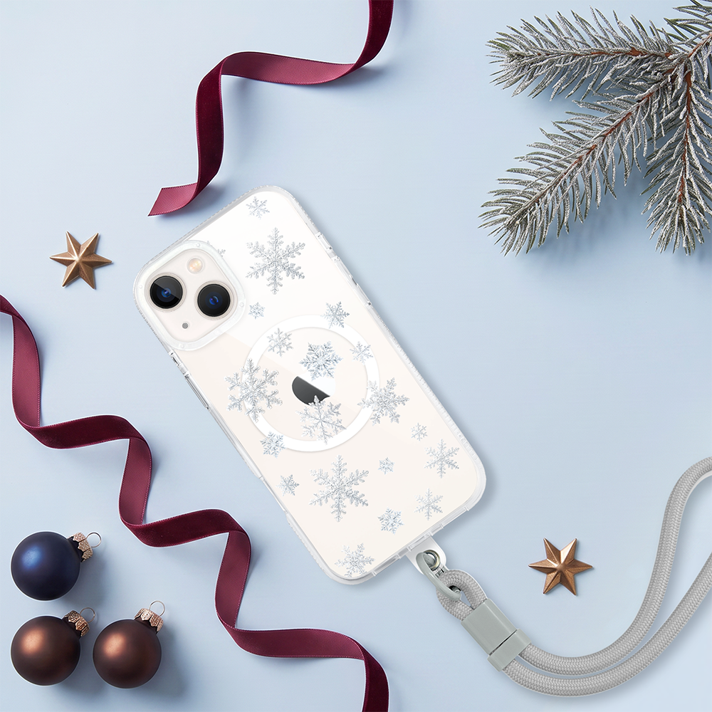 Etui do iPhone 13 z MagSafe, Zimowa Magia, Delikatne płatki śniegu, przeźroczyste ip 13 4 etui do iphone 13 z magsafe, zimowa magia, delikatne płatki śniegu, przeźroczyste