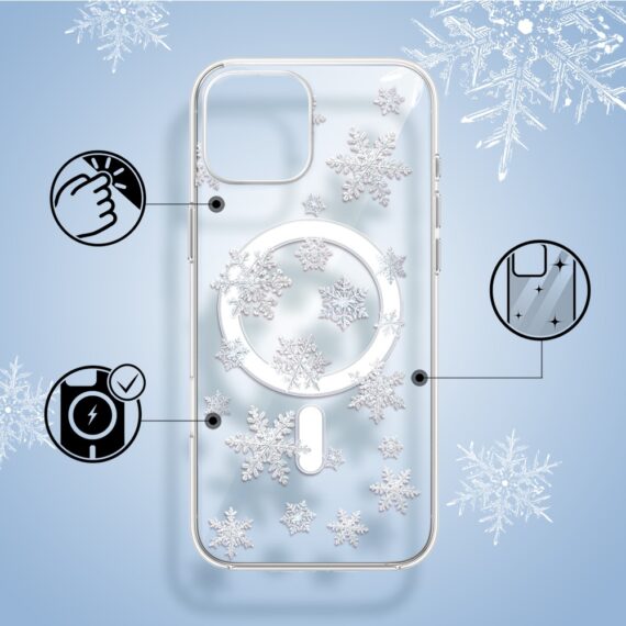 Etui do iPhone 13 z MagSafe, Zimowa Magia, Delikatne płatki śniegu, przeźroczyste1