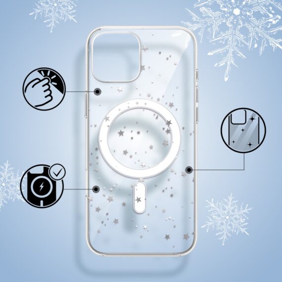 Etui do iPhone 13 z MagSafe, Zimowa Magia, Szampańskie gwiazdki, przeźroczyste1