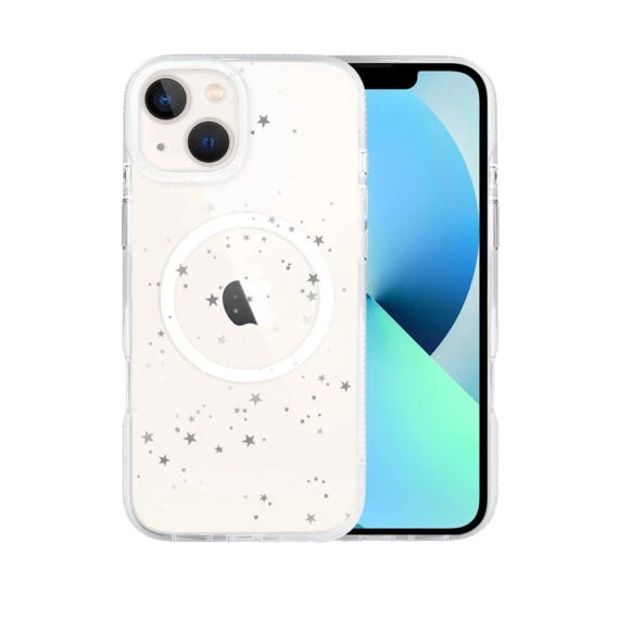 Etui do iPhone 13 z MagSafe, srebrne gwiazdki, przeźroczyste (1)