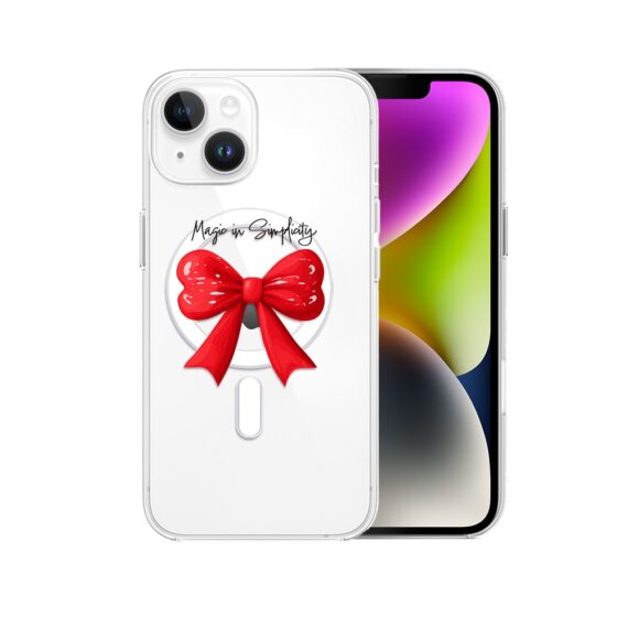 Etui do iPhone 14 z MagSafe, Przytulne święta, Czerwona kokarda, przeźroczyste3