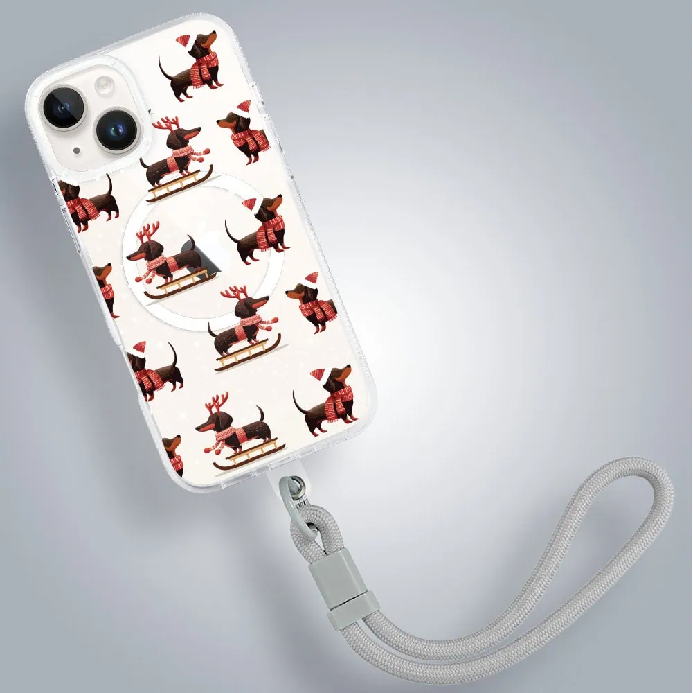 Etui do iPhone 14 z MagSafe, Przytulne święta, Jamniki na saniach, przeźroczyste (3)