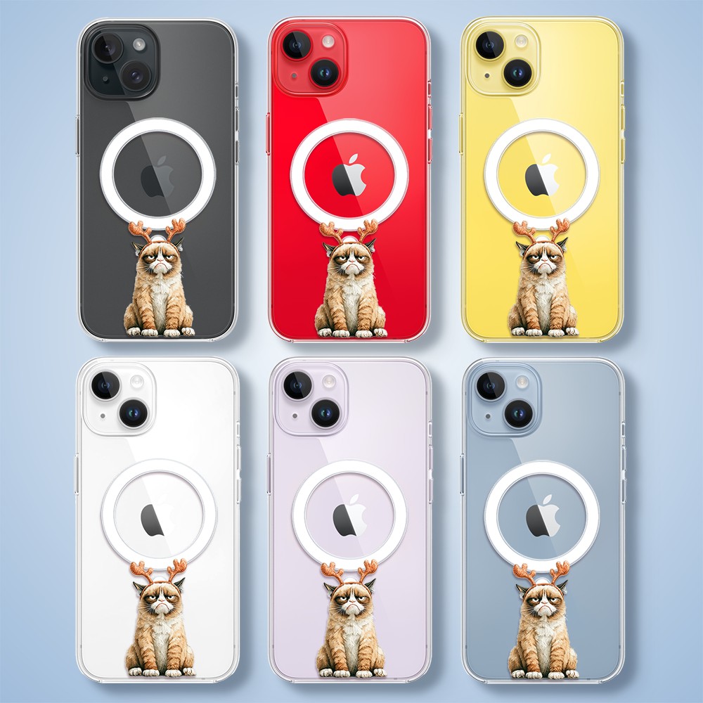 Etui do iPhone 14 z MagSafe, Przytulne święta, Kot który nie chciał być reniferem, przeźroczyste5