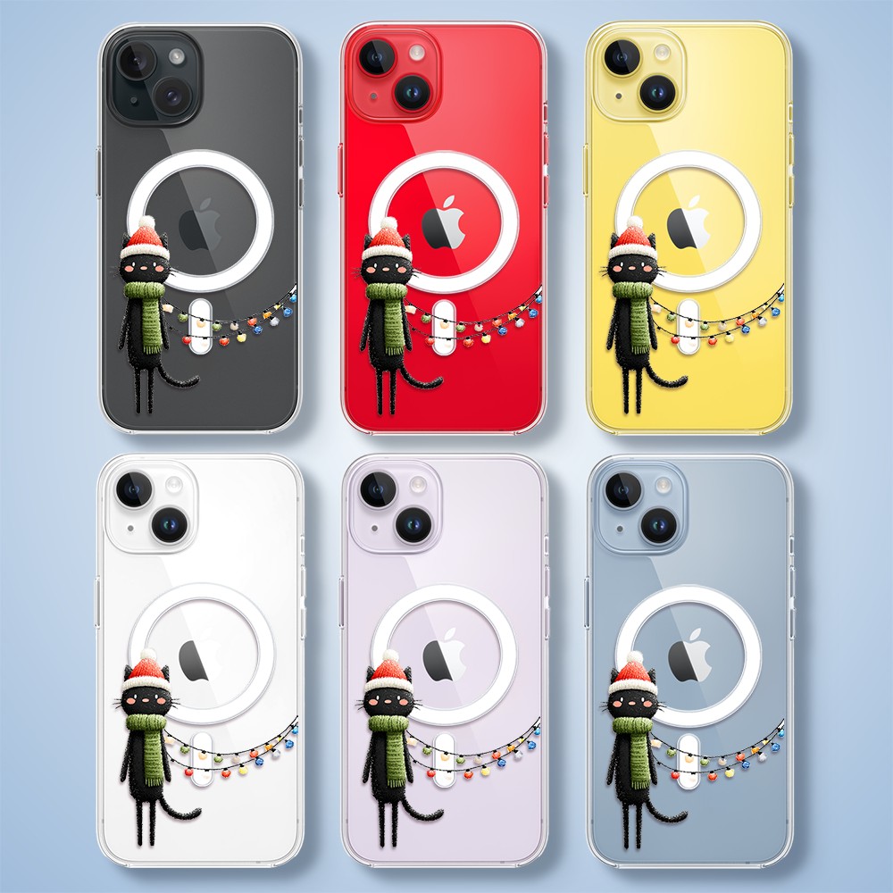 Etui do iPhone 14 z MagSafe, Przytulne święta, Kot przebrany za elfa, przeźroczyste5