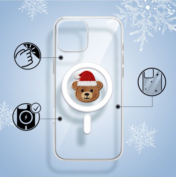 Etui do iPhone 14 z MagSafe, Przytulne święta, Miś Mikołajek, przeźroczyste1
