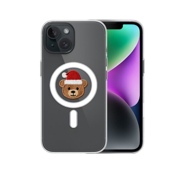 Etui do iPhone 14 z MagSafe, Przytulne święta, Miś Mikołajek, przeźroczyste2