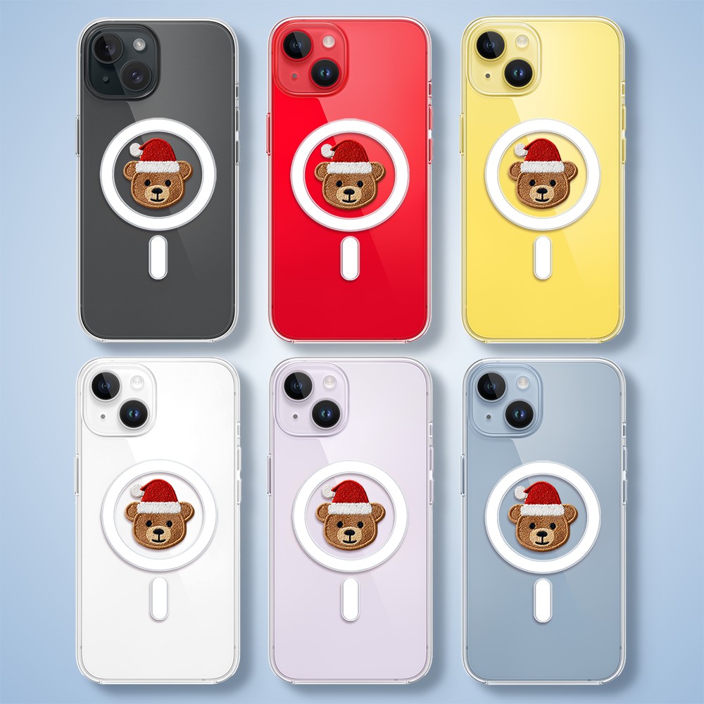 Etui do iPhone 14 z MagSafe, Przytulne święta, Miś Mikołajek, przeźroczyste5