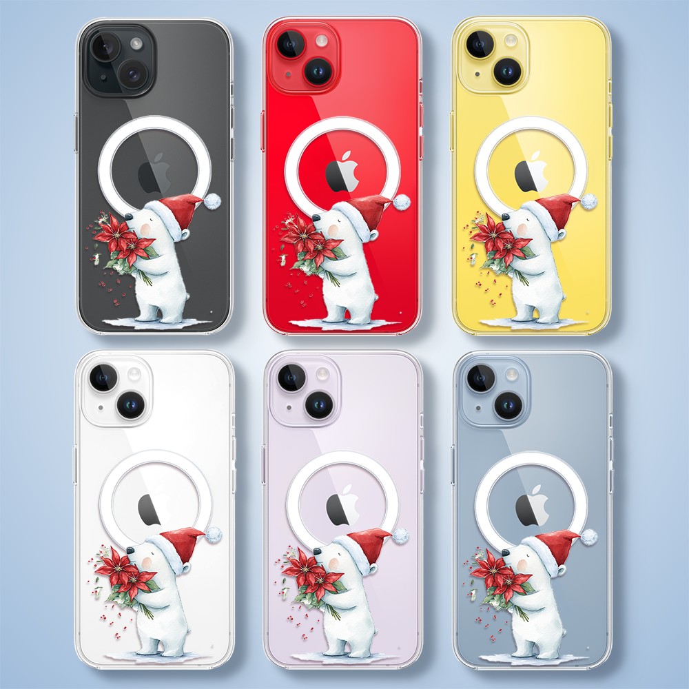 Etui do iPhone 14 z MagSafe, Przytulne święta, Miś świąteczny, przeźroczyste5