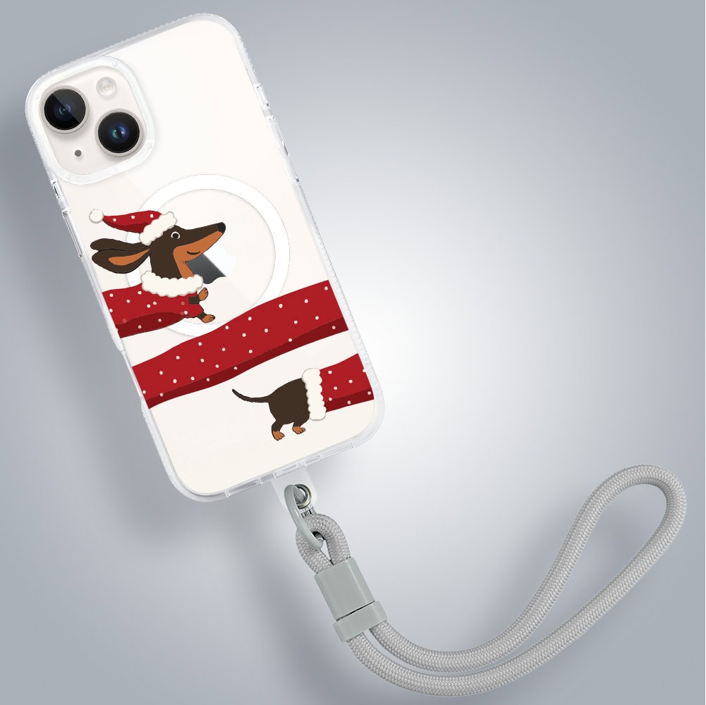 Etui do iPhone 14 z MagSafe, Przytulne święta, Świąteczny jamnik, przeźroczyste (3)
