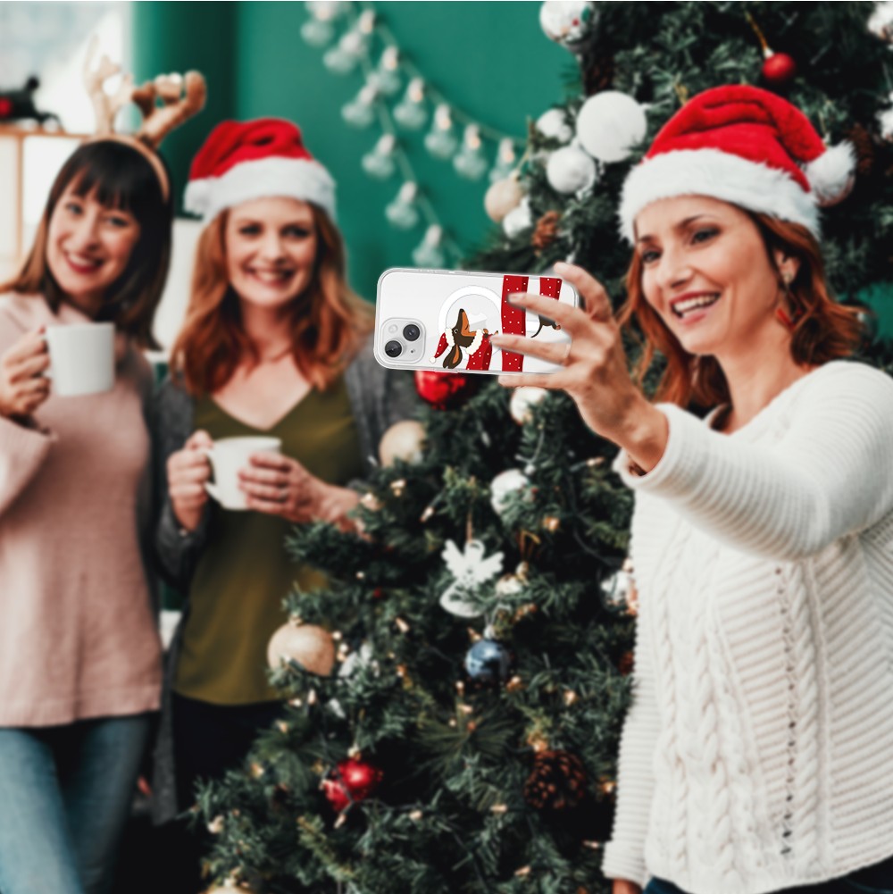 Etui do iPhone 14 z MagSafe, Przytulne święta, Świąteczny jamnik, przeźroczyste4