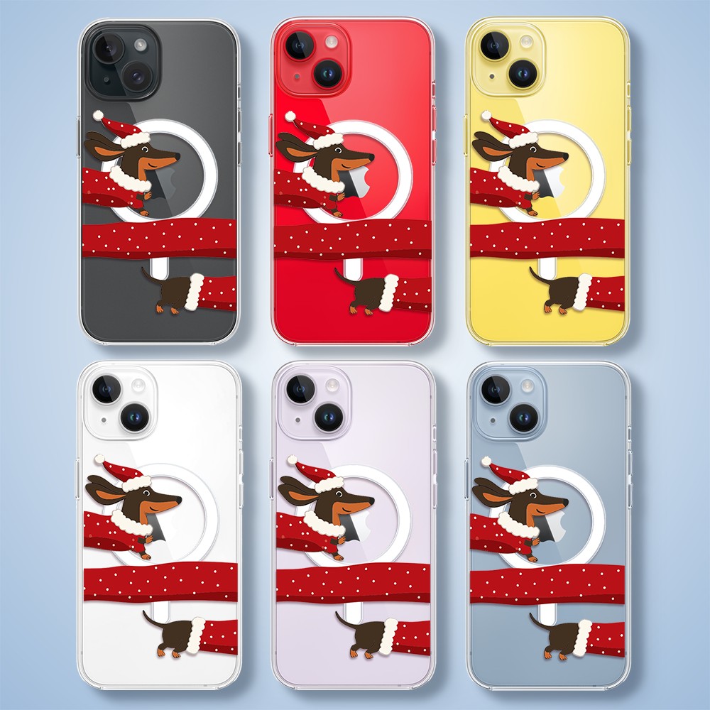 Etui do iPhone 14 z MagSafe, Przytulne święta, Świąteczny jamnik, przeźroczyste5