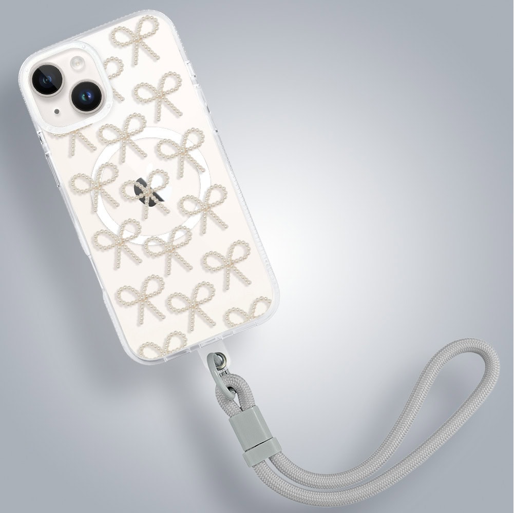 Etui do iPhone 14 z MagSafe, Przytulne święta, Złote kokardki, przeźroczyste (4)