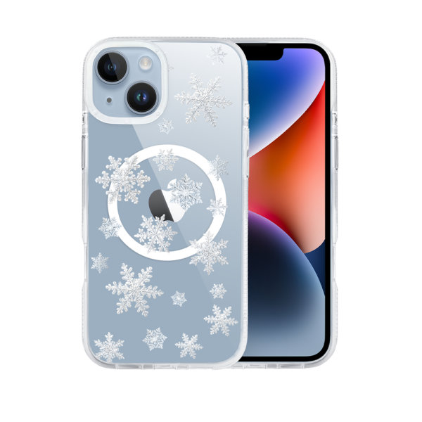 Etui do iPhone 14 z MagSafe, Zimowa Magia, Delikatne płatki śniegu, przeźroczyste