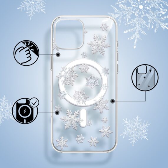 Etui do iPhone 14 z MagSafe, Zimowa Magia, Delikatne płatki śniegu, przeźroczyste1