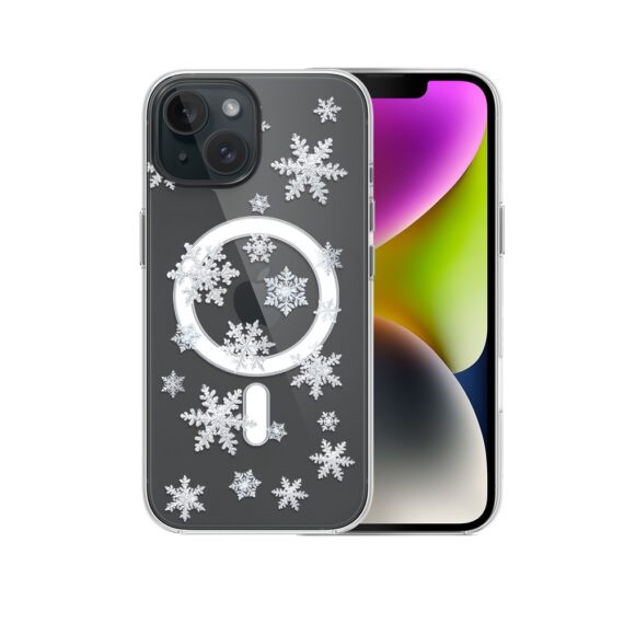 Etui do iPhone 14 z MagSafe, Zimowa Magia, Delikatne płatki śniegu, przeźroczyste2