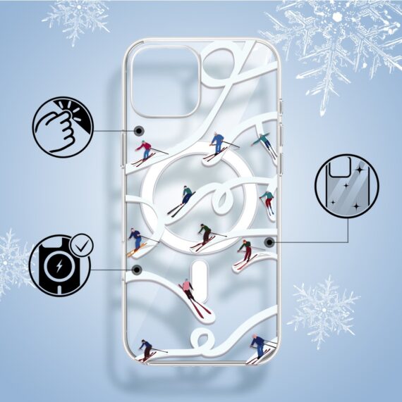 Etui do iPhone 14 z MagSafe, Zimowa Magia, Narciarskie wiraże, przeźroczyste1