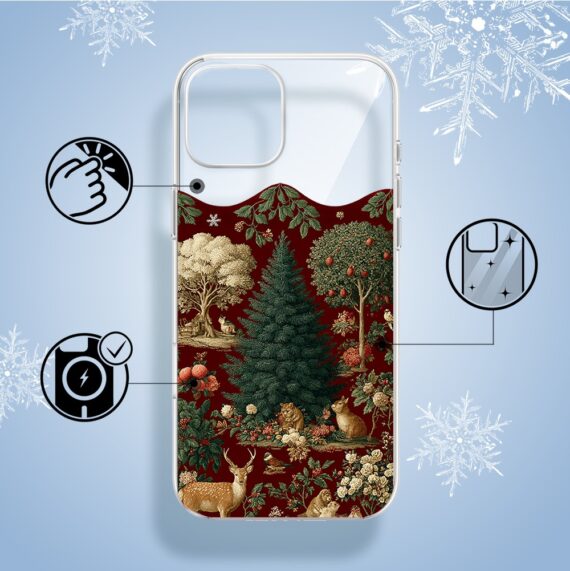 Etui do iPhone 14 z MagSafe, Zimowa Magia, Świąteczny las, przeźroczyste1
