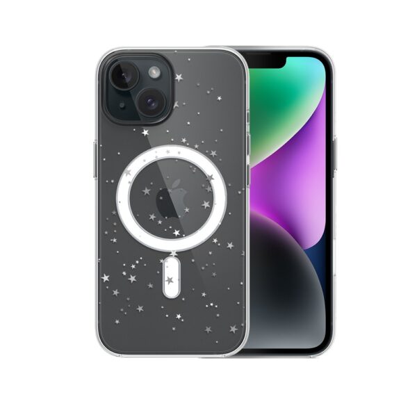 Etui do iPhone 14 z MagSafe, Zimowa Magia, Szampańskie gwiazdki, przeźroczyste2