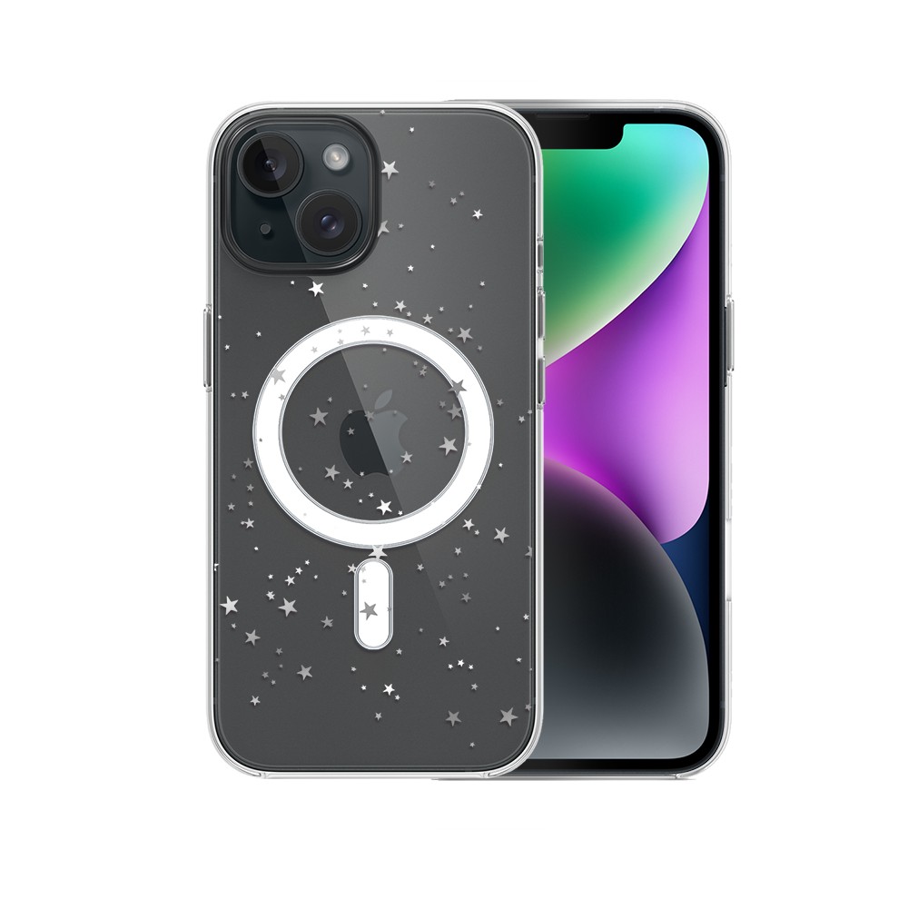 Etui do iPhone 14 Plus z MagSafe, Zimowa Magia, Szampańskie gwiazdki, przeźroczyste