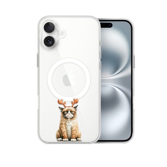 Etui do iPhone 16 z MagSafe, Przytulne święta, Kot który nie chciał być reniferem, przeźroczyste1