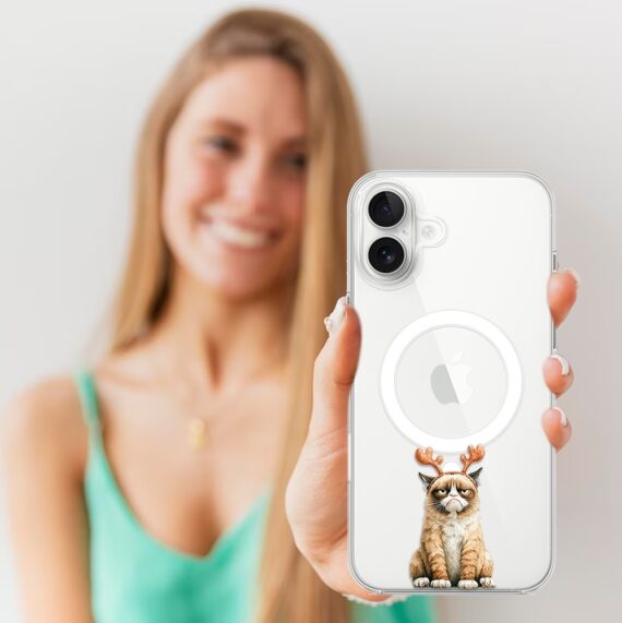 Etui do iPhone 16 z MagSafe, Przytulne święta, Kot który nie chciał być reniferem, przeźroczyste5