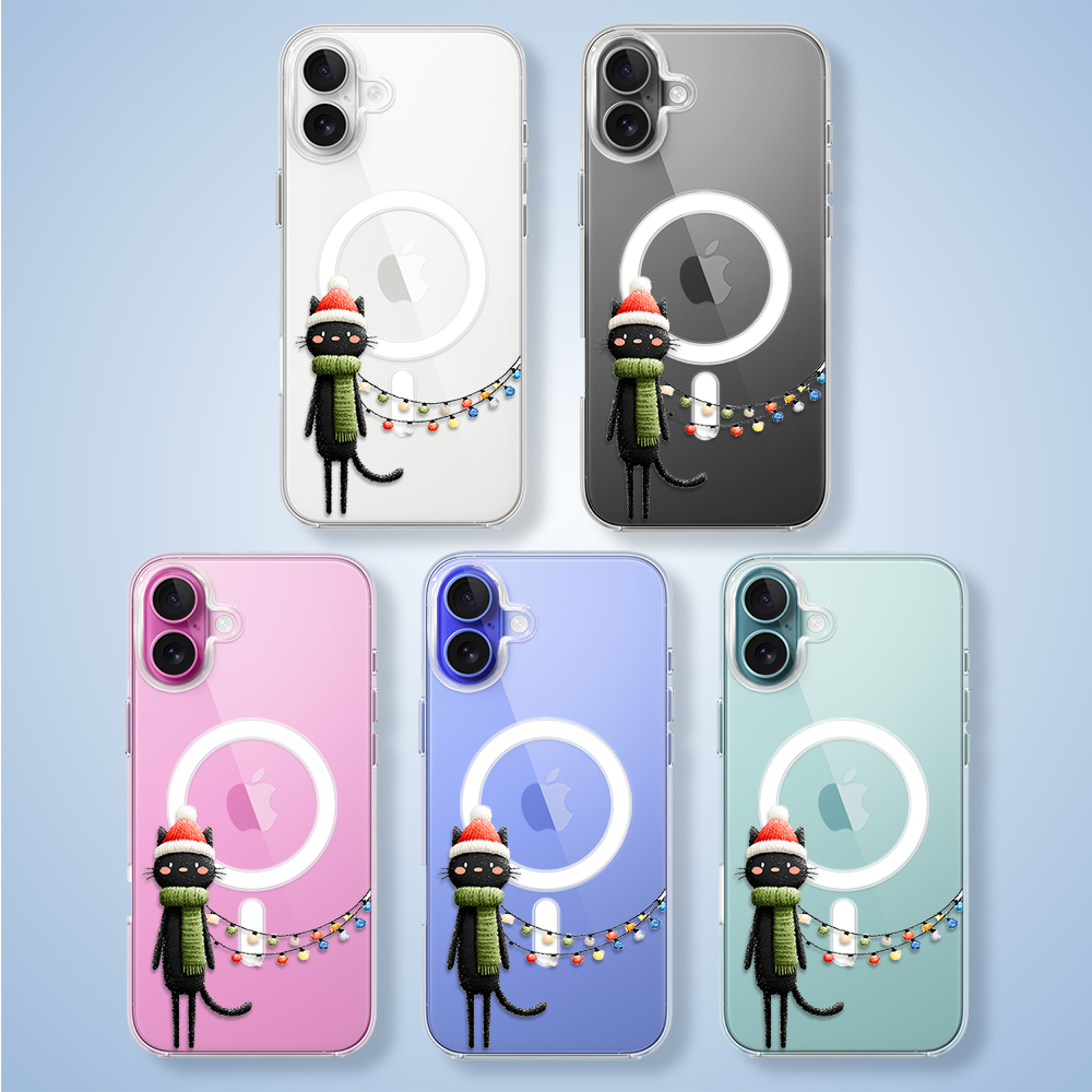 Etui do iPhone 16 z MagSafe, Przytulne święta, Kot przebrany za elfa, przeźroczyste3