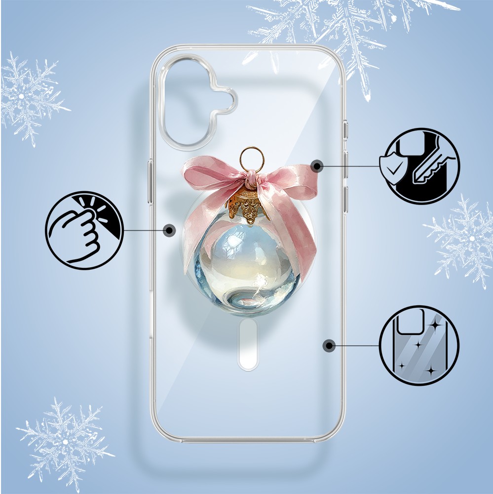 Etui do iPhone 16 z MagSafe, Przytulne święta, Kryształowa bombka, przeźroczyste2