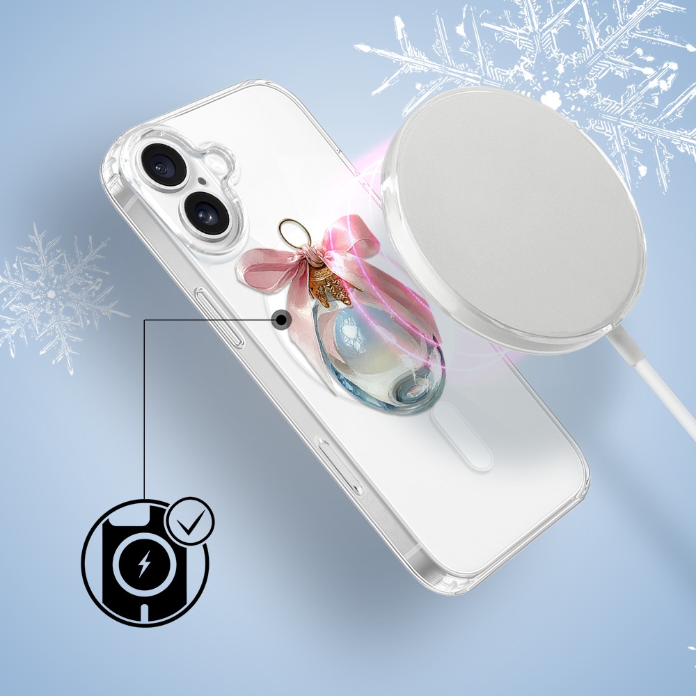 Etui do iPhone 16 z MagSafe, Przytulne święta, Kryształowa bombka, przeźroczyste4