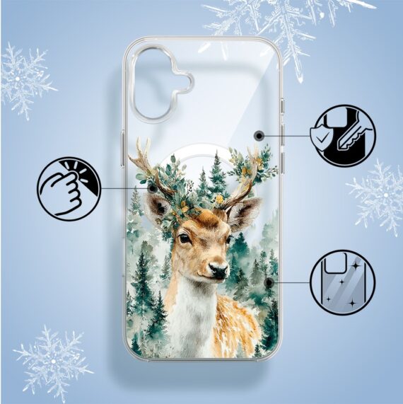 Etui do iPhone 16 z MagSafe, Przytulne święta, Leśny Jelonek, przeźroczyste2