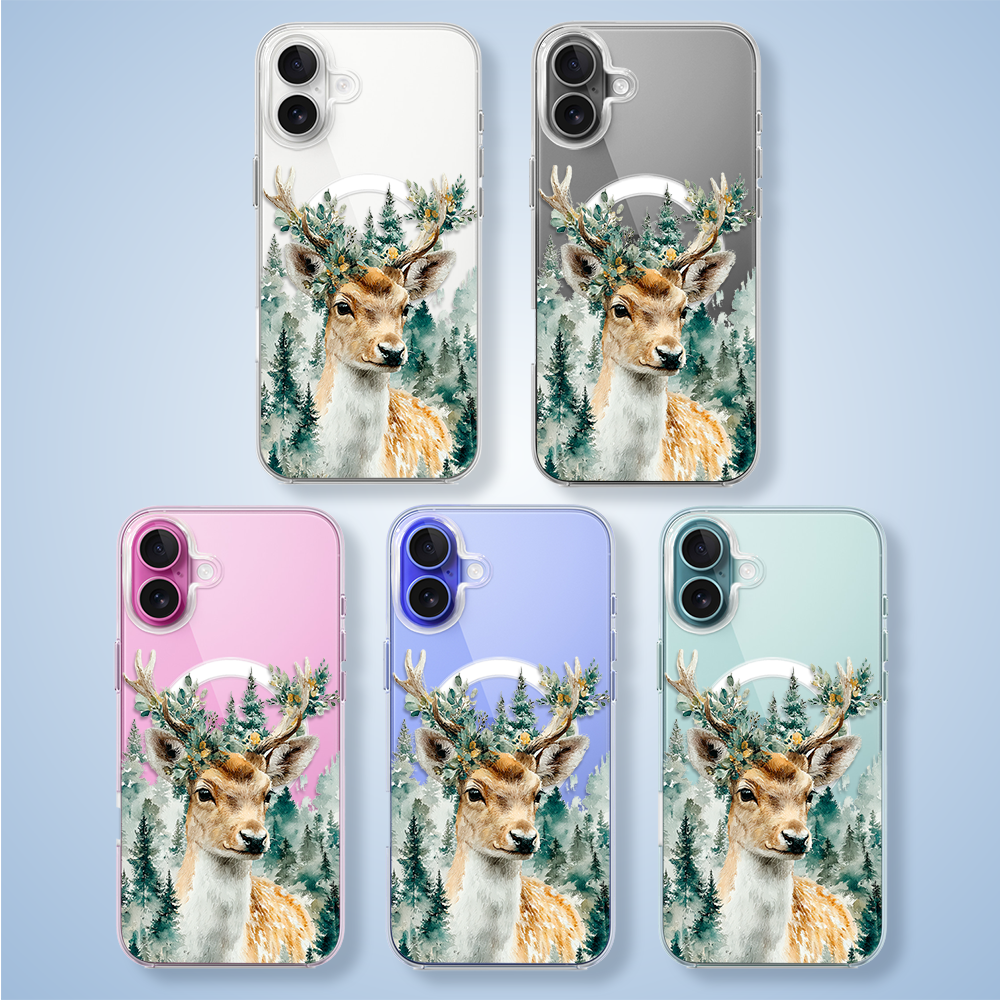 Etui do iPhone 16 z MagSafe, Przytulne święta, Leśny Jelonek, przeźroczyste3