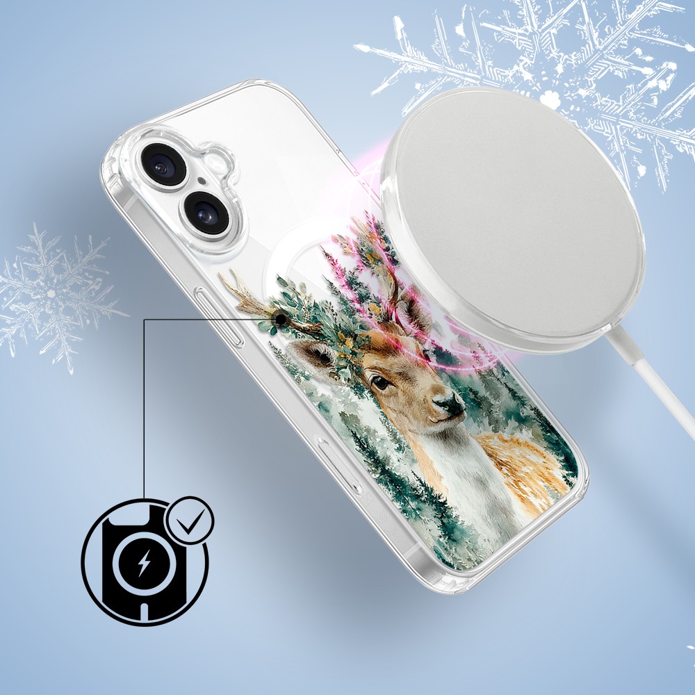 Etui do iPhone 16 z MagSafe, Przytulne święta, Leśny Jelonek, przeźroczyste4