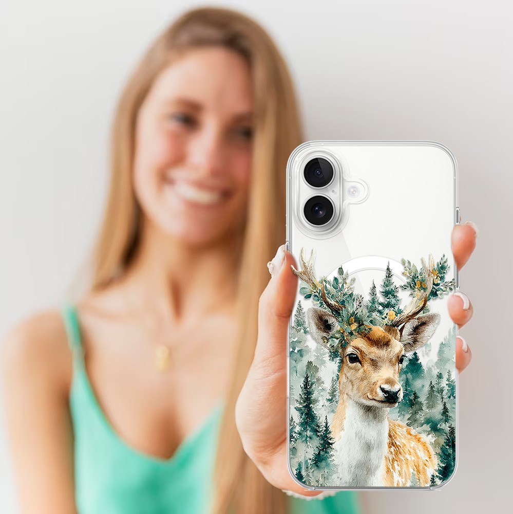 Etui do iPhone 16 z MagSafe, Przytulne święta, Leśny Jelonek, przeźroczyste5
