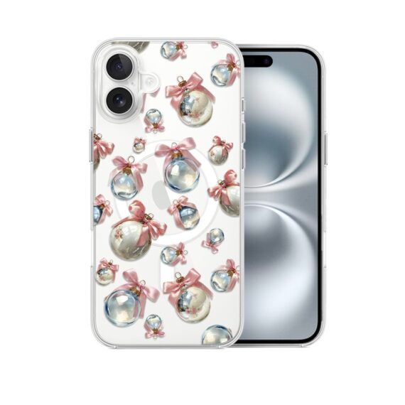 Etui do iPhone 16 z MagSafe, Przytulne święta, Pastelowe bombki, przeźroczyste1
