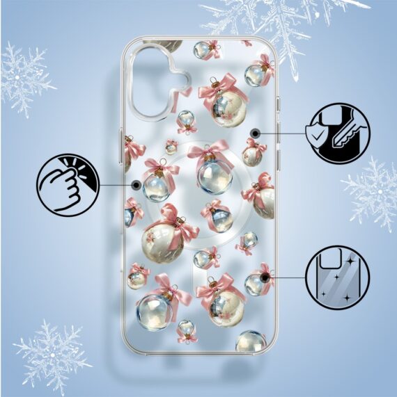 Etui do iPhone 16 z MagSafe, Przytulne święta, Pastelowe bombki, przeźroczyste2