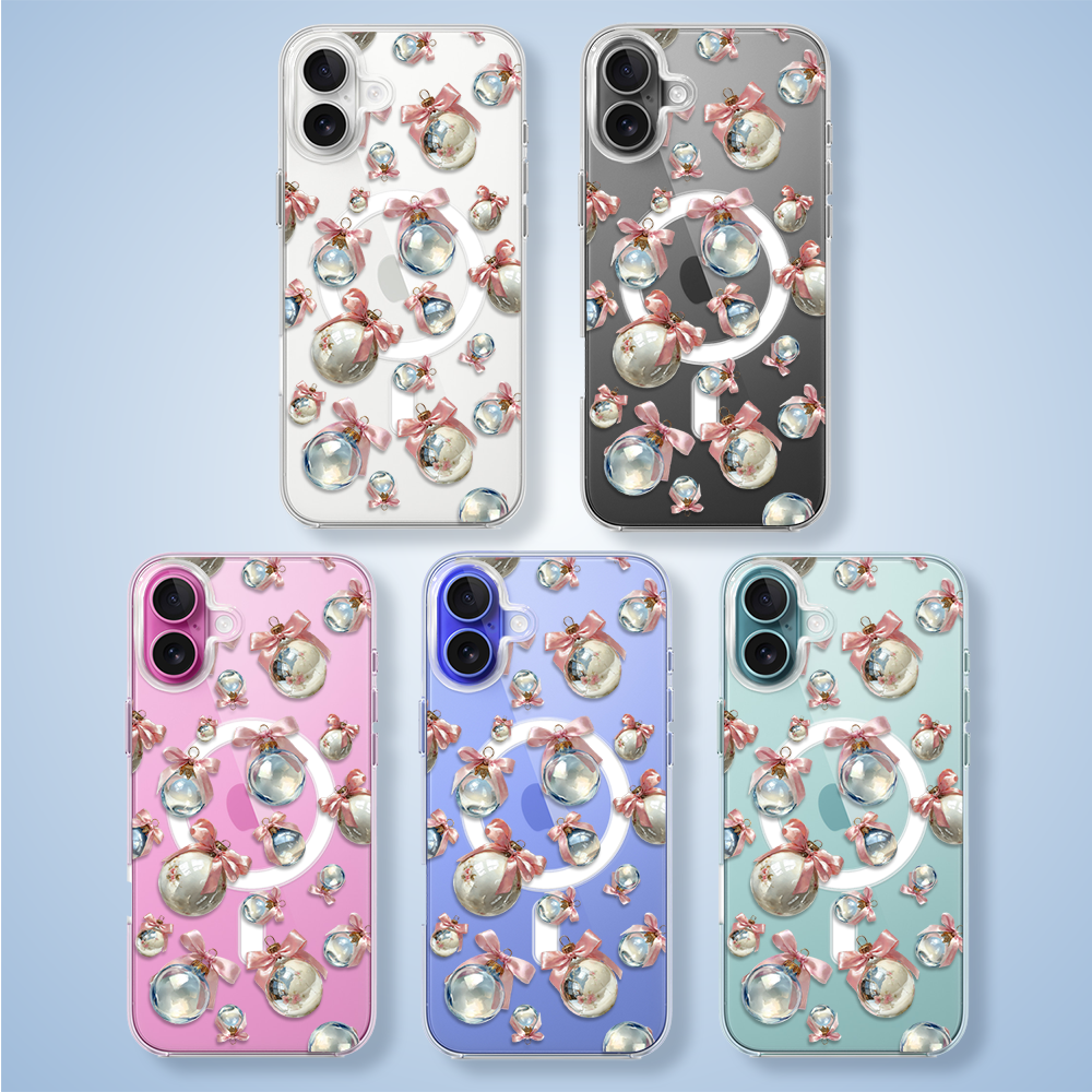 Etui do iPhone 16 z MagSafe, Przytulne święta, Pastelowe bombki, przeźroczyste3