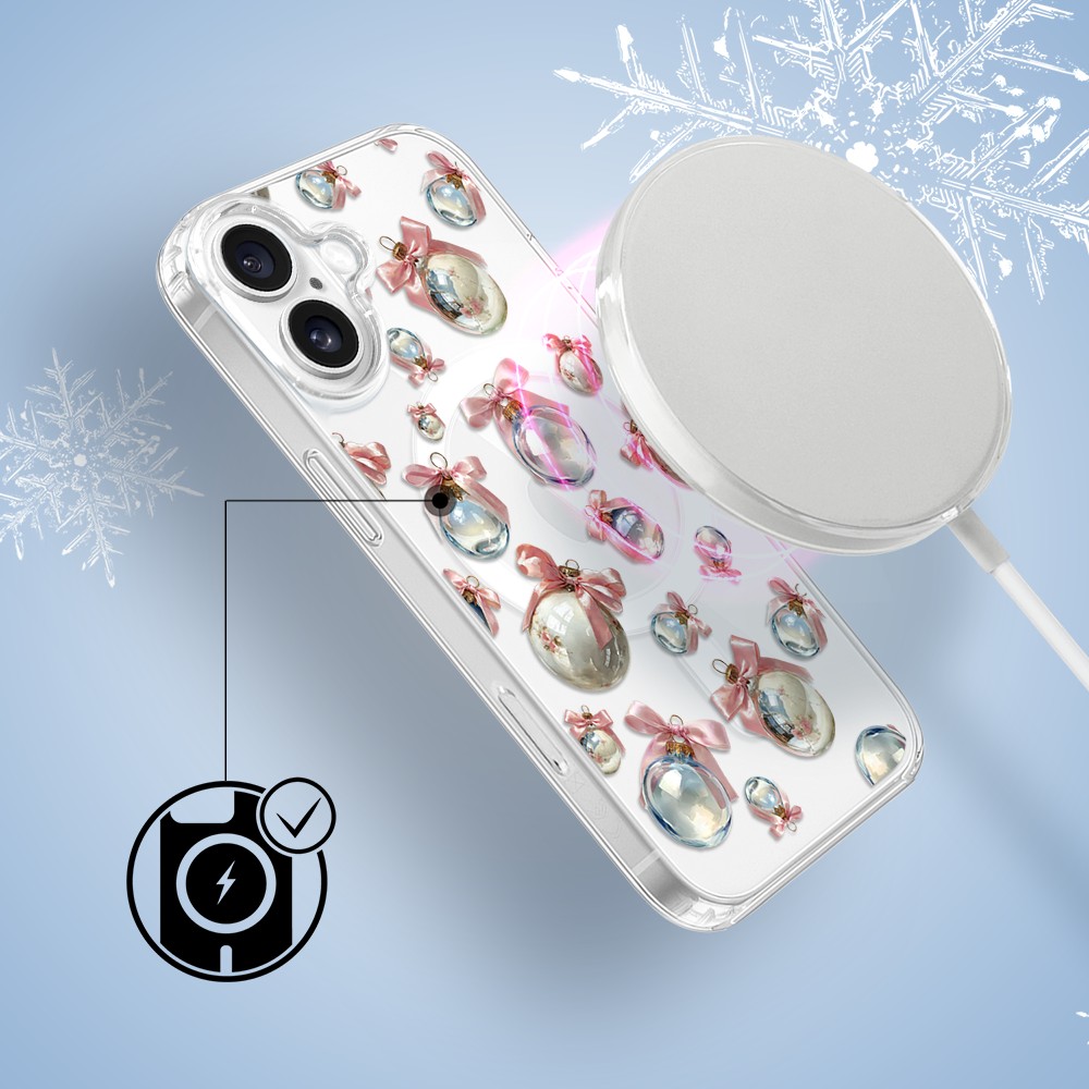 Etui do iPhone 16 z MagSafe, Przytulne święta, Pastelowe bombki, przeźroczyste4