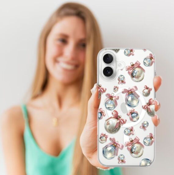 Etui do iPhone 16 z MagSafe, Przytulne święta, Pastelowe bombki, przeźroczyste5