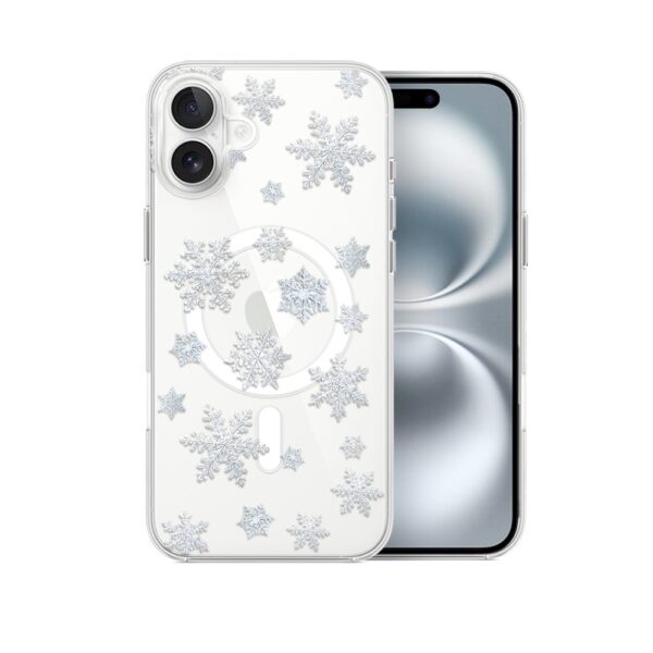 Etui do iPhone 16 Plus z MagSafe, Zimowa Magia, Delikatne płatki śniegu, przeźroczyste